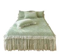 LDGSUPH 3-Piece with Lace Ruffled Bed Skirt, Cosy & Comfortable, Soft Fluffy Warm Touch Spread 2 Pillowcases for Bedroom Decor(Green,1.5m bed 3pcs)