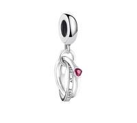 LDGSUPH 925 Sterling Silver Charm Pendant, Two Linked Rings and Red Stone Heart Charms Pendant Fits European Snake Chain Bracelets & Necklaces, Romantic Gift for Girlfriend Wife(Ring)