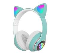 LDGSUPH Bluetooth Headphones Cute Cat Ears Headphones With RGB Microphone Noise Cancelling Stereo Sound True Wireless Earbuds(Green)