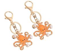 LDGSUPH Cute Rhinestone Small Octopus Pattern Car Keychain, Animal Charm Keyring, Octopus Marine Animal Keychain for Backpacks and Handbags(Orange,2pcs)
