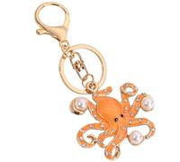 LDGSUPH Cute Rhinestone Small Octopus Pattern Car Keychain, Animal Charm Keyring, Octopus Marine Animal Keychain for Backpacks and Handbags(Orange,1pcs)