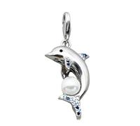LDGSUPH Dolphin with Pearl Charm, 925 Sterling Silver Dangle Charm Pendant Fits Bracelets & Necklaces Romantic Birthday, Anniversary, for Women Men