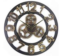 LDGSUPH Extra Large Wall Clock Decorative Wrought Iron, Silent Quartz Industrial Gears Black Rustic Metal Numeral European Steampunk Cog Vintage Distressed Details(40 cm)