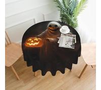 LDGSUPH Ghost Holding A Jack O Lantern 60-Inch Round Tablecloth Waterproof Polyester, Decorative Washable Table Cover For Indoor Outdoor Dining,Parties,Weddings (Single-Sided Print)