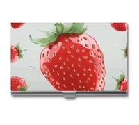 LDGSUPH Lovely Strawberry Business Card Holder Minimalist Wallet RFID Blocking Credit Cards Holder Slim Name Cards Holders Compact Aluminum Alloy Business Card Case for Adult