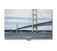 LDGSUPH Mackinac Suspension Bridge Business Card Holder Minimalist Wallet RFID Blocking Credit Cards Holder Slim Name Cards Holders Compact Aluminum Alloy Business Card Case for Adult