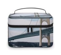 LDGSUPH Mackinac Suspension Bridge Makeup Bag with Handle Portable Travel Toiletry Bag Lightweight Waterproof Cute Cosmetics Storage Bags Large Fashion Makeup Case Organizer For Women