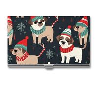 LDGSUPH Merry Christmas Dog Business Card Holder Minimalist Wallet RFID Blocking Credit Cards Holder Slim Name Cards Holders Compact Aluminum Alloy Business Card Case for Adult