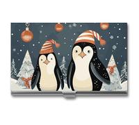 LDGSUPH Merry Christmas Penguins Business Card Holder Minimalist Wallet RFID Blocking Credit Cards Holder Slim Name Cards Holders Compact Aluminum Alloy Business Card Case for Adult