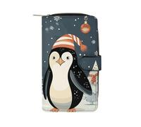 LDGSUPH Merry Christmas Penguins Leather Long Wallet Adult Travel Zipper Long Purse Multi-functional Credit Card Holder 12 Card Slot