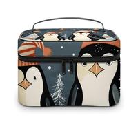 LDGSUPH Merry Christmas Penguins Makeup Bag with Handle Portable Travel Toiletry Bag Lightweight Waterproof Cute Cosmetics Storage Bags Large Fashion Makeup Case Organizer For Women
