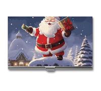 LDGSUPH Merry Christmas Santa Business Card Holder Minimalist Wallet RFID Blocking Credit Cards Holder Slim Name Cards Holders Compact Aluminum Alloy Business Card Case for Adult