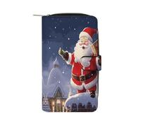 LDGSUPH Merry Christmas Santa Leather Long Wallet Adult Travel Zipper Long Purse Multi-functional Credit Card Holder 12 Card Slot