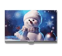 LDGSUPH Merry Christmas Snowman Business Card Holder Minimalist Wallet RFID Blocking Credit Cards Holder Slim Name Cards Holders Compact Aluminum Alloy Business Card Case for Adult