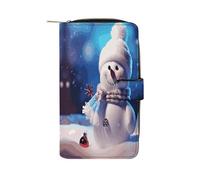 LDGSUPH Merry Christmas Snowman Leather Long Wallet Adult Travel Zipper Long Purse Multi-functional Credit Card Holder 12 Card Slot
