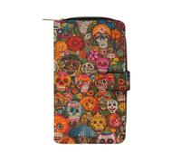 LDGSUPH Mexican Folk Art Leather Long Wallet Adult Travel Zipper Long Purse Multi-functional Credit Card Holder 12 Card Slot