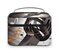 LDGSUPH Microphone with Music Notes Makeup Bag with Handle Portable Travel Toiletry Bag Lightweight Waterproof Cute Cosmetics Storage Bags Large Fashion Makeup Case Organizer For Women