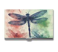 LDGSUPH Modern Dragonfly Business Card Holder Minimalist Wallet RFID Blocking Credit Cards Holder Slim Name Cards Holders Compact Aluminum Alloy Business Card Case for Adult