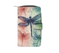LDGSUPH Modern Dragonfly Leather Long Wallet Adult Travel Zipper Long Purse Multi-functional Credit Card Holder 12 Card Slot