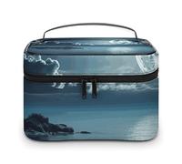 LDGSUPH Moon Ocean Landscape Makeup Bag with Handle Portable Travel Toiletry Bag Lightweight Waterproof Cute Cosmetics Storage Bags Large Fashion Makeup Case Organizer For Women