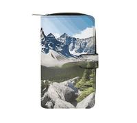 LDGSUPH Mountains Leather Long Wallet Adult Travel Zipper Long Purse Multi-functional Credit Card Holder 12 Card Slot