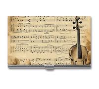 LDGSUPH Music Notes on Old Paper Business Card Holder Minimalist Wallet RFID Blocking Credit Cards Holder Slim Name Cards Holders Compact Aluminum Alloy Business Card Case for Adult