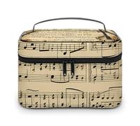 LDGSUPH Music Notes on Old Paper Makeup Bag with Handle Portable Travel Toiletry Bag Lightweight Waterproof Cute Cosmetics Storage Bags Large Fashion Makeup Case Organizer For Women