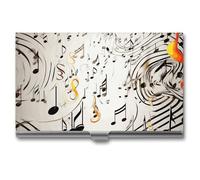 LDGSUPH Music Notes Print Business Card Holder Minimalist Wallet RFID Blocking Credit Cards Holder Slim Name Cards Holders Compact Aluminum Alloy Business Card Case for Adult