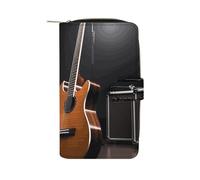 LDGSUPH Musical Instrument Guitar Leather Long Wallet Adult Travel Zipper Long Purse Multi-functional Credit Card Holder 12 Card Slot