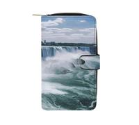 LDGSUPH Niagara Falls Leather Long Wallet Adult Travel Zipper Long Purse Multi-functional Credit Card Holder 12 Card Slot