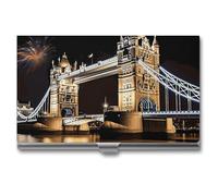 LDGSUPH Night London Tower Bridge Business Card Holder Minimalist Wallet RFID Blocking Credit Cards Holder Slim Name Cards Holders Compact Aluminum Alloy Business Card Case for Adult