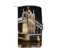 LDGSUPH Night London Tower Bridge Leather Long Wallet Adult Travel Zipper Long Purse Multi-functional Credit Card Holder 12 Card Slot