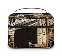 LDGSUPH Night London Tower Bridge Makeup Bag with Handle Portable Travel Toiletry Bag Lightweight Waterproof Cute Cosmetics Storage Bags Large Fashion Makeup Case Organizer For Women