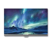 LDGSUPH Northern Lights Business Card Holder Minimalist Wallet RFID Blocking Credit Cards Holder Slim Name Cards Holders Compact Aluminum Alloy Business Card Case for Adult