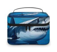 LDGSUPH Ocean Sea Animal Shark Makeup Bag with Handle Portable Travel Toiletry Bag Lightweight Waterproof Cute Cosmetics Storage Bags Large Fashion Makeup Case Organizer For Women