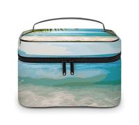LDGSUPH Ocean Sea Beach Palm Leaves Makeup Bag with Handle Portable Travel Toiletry Bag Lightweight Waterproof Cute Cosmetics Storage Bags Large Fashion Makeup Case Organizer For Women