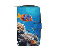 LDGSUPH Ocean Tropical Fish Coral Leather Long Wallet Adult Travel Zipper Long Purse Multi-functional Credit Card Holder 12 Card Slot