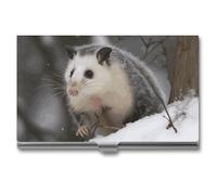 LDGSUPH Opossum In Snow Business Card Holder Minimalist Wallet RFID Blocking Credit Cards Holder Slim Name Cards Holders Compact Aluminum Alloy Business Card Case for Adult