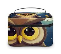 LDGSUPH Owl And Yellow Moon Makeup Bag with Handle Portable Travel Toiletry Bag Lightweight Waterproof Cute Cosmetics Storage Bags Large Fashion Makeup Case Organizer For Women