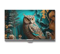 LDGSUPH Owl Business Card Holder Minimalist Wallet RFID Blocking Credit Cards Holder Slim Name Cards Holders Compact Aluminum Alloy Business Card Case for Adult