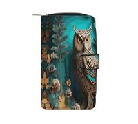 LDGSUPH Owl Leather Long Wallet Adult Travel Zipper Long Purse Multi-functional Credit Card Holder 12 Card Slot