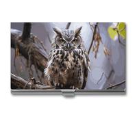LDGSUPH Owl on A Branch Business Card Holder Minimalist Wallet RFID Blocking Credit Cards Holder Slim Name Cards Holders Compact Aluminum Alloy Business Card Case for Adult