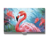 LDGSUPH Painted Flamingo Business Card Holder Minimalist Wallet RFID Blocking Credit Cards Holder Slim Name Cards Holders Compact Aluminum Alloy Business Card Case for Adult