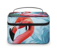 LDGSUPH Painted Flamingo Makeup Bag with Handle Portable Travel Toiletry Bag Lightweight Waterproof Cute Cosmetics Storage Bags Large Fashion Makeup Case Organizer For Women