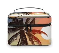 LDGSUPH Palm Tree on Beach Makeup Bag with Handle Portable Travel Toiletry Bag Lightweight Waterproof Cute Cosmetics Storage Bags Large Fashion Makeup Case Organizer For Women