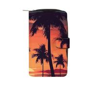 LDGSUPH Palm Tree Summer Sunset Leather Long Wallet Adult Travel Zipper Long Purse Multi-functional Credit Card Holder 12 Card Slot