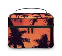 LDGSUPH Palm Tree Summer Sunset Makeup Bag with Handle Portable Travel Toiletry Bag Lightweight Waterproof Cute Cosmetics Storage Bags Large Fashion Makeup Case Organizer For Women