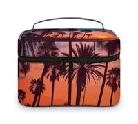 LDGSUPH Palm Tree Sunset Makeup Bag with Handle Portable Travel Toiletry Bag Lightweight Waterproof Cute Cosmetics Storage Bags Large Fashion Makeup Case Organizer For Women