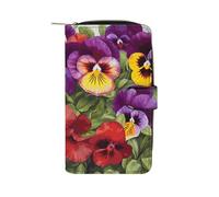 LDGSUPH Pansy Perfection Leather Long Wallet Adult Travel Zipper Long Purse Multi-functional Credit Card Holder 12 Card Slot
