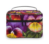 LDGSUPH Pansy Perfection Makeup Bag with Handle Portable Travel Toiletry Bag Lightweight Waterproof Cute Cosmetics Storage Bags Large Fashion Makeup Case Organizer For Women